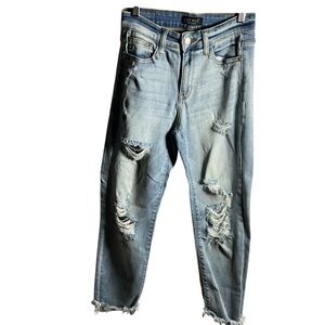 Judy Blue Light Wash Boyfriend Jeans Distressed Ripped Stretch Bleach Splatter